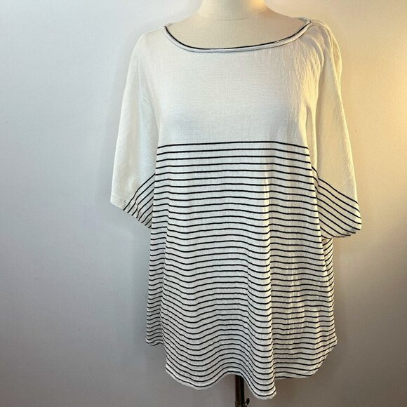 Max Studio Women's Black White Striped Cap Sleeve Top - Size 3X - NWT $98 - Picture 1 of 4